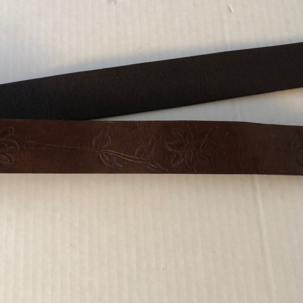 Leather Belt Women Brown Flower detail sz L Cowgirl Casual Summer Boho - Picture 3 of 5